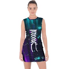 Abstract Building City 3d Lace Up Front Bodycon Dress