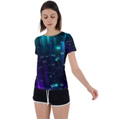 Abstract Building City 3d Back Circle Cutout Sports Tee