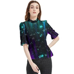 Abstract Building City 3d Frill Neck Blouse