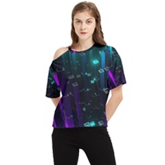 Abstract Building City 3d One Shoulder Cut Out Tee