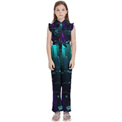 Abstract Building City 3d Kids  Sleeveless Ruffle Edge Band Collar Chiffon One Piece by Jancukart