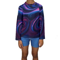 Purple Blue Swirl Abstract Kids  Long Sleeve Swimwear