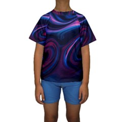 Purple Blue Swirl Abstract Kids  Short Sleeve Swimwear