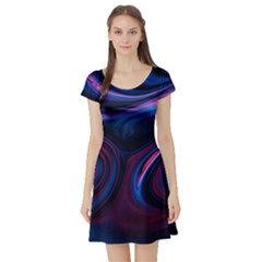 Purple Blue Swirl Abstract Short Sleeve Skater Dress