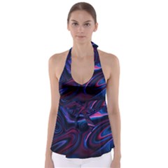 Purple Blue Swirl Abstract Babydoll Tankini Top by Jancukart