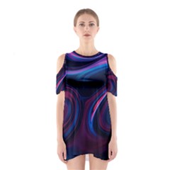 Purple Blue Swirl Abstract Shoulder Cutout One Piece Dress by Jancukart