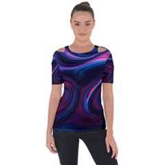 Purple Blue Swirl Abstract Shoulder Cut Out Short Sleeve Top by Jancukart