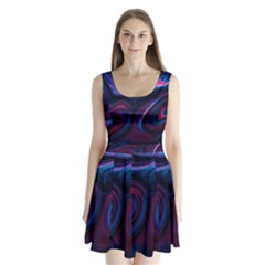 Purple Blue Swirl Abstract Split Back Mini Dress 