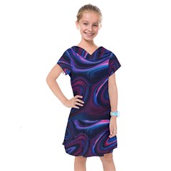 Purple Blue Swirl Abstract Kids  Drop Waist Dress