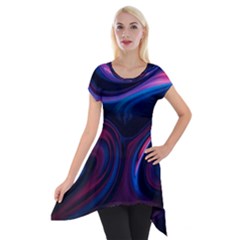 Purple Blue Swirl Abstract Short Sleeve Side Drop Tunic