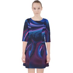 Purple Blue Swirl Abstract Quarter Sleeve Pocket Dress by Jancukart