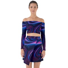 Purple Blue Swirl Abstract Off Shoulder Top With Skirt Set