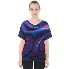 Purple Blue Swirl Abstract V-neck Dolman Drape Top