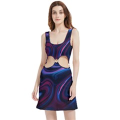 Purple Blue Swirl Abstract Velour Cutout Dress by Jancukart