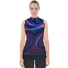 Purple Blue Swirl Abstract Mock Neck Shell Top