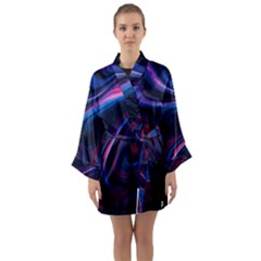 Purple Blue Swirl Abstract Long Sleeve Satin Kimono