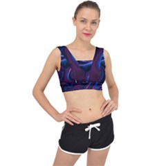 Purple Blue Swirl Abstract V-back Sports Bra