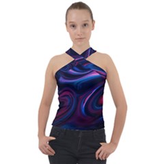 Purple Blue Swirl Abstract Cross Neck Velour Top by Jancukart