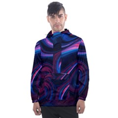 Purple Blue Swirl Abstract Men s Front Pocket Pullover Windbreaker