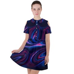 Purple Blue Swirl Abstract Short Sleeve Shoulder Cut Out Dress  by Jancukart