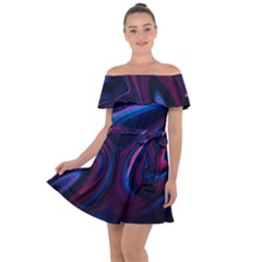 Purple Blue Swirl Abstract Off Shoulder Velour Dress