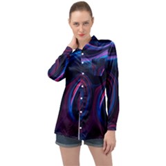 Purple Blue Swirl Abstract Long Sleeve Satin Shirt