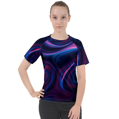 Purple Blue Swirl Abstract Women s Sport Raglan Tee by Jancukart