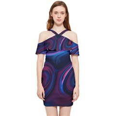 Purple Blue Swirl Abstract Shoulder Frill Bodycon Summer Dress