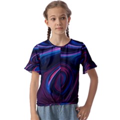 Purple Blue Swirl Abstract Kids  Cuff Sleeve Scrunch Bottom Tee