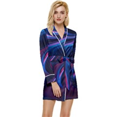 Purple Blue Swirl Abstract Long Sleeve Satin Robe