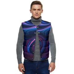 Purple Blue Swirl Abstract Men s Short Button Up Puffer Vest	