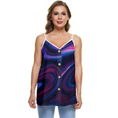 Purple Blue Swirl Abstract Casual Spaghetti Strap Chiffon Top