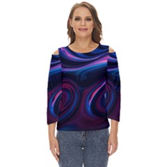 Purple Blue Swirl Abstract Cut Out Wide Sleeve Top