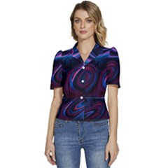 Purple Blue Swirl Abstract Puffed Short Sleeve Button Up Jacket