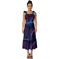 Purple Blue Swirl Abstract Tie-strap Tiered Midi Chiffon Dress