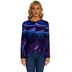 Purple Blue Swirl Abstract Long Sleeve Crew Neck Pullover Top