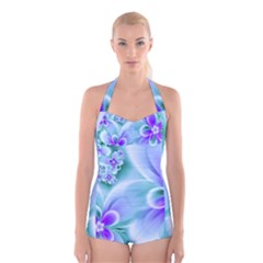 Abstract Flowers Flower Abstract Boyleg Halter Swimsuit 