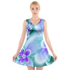 Abstract Flowers Flower Abstract V-neck Sleeveless Dress