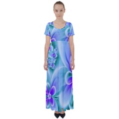 Abstract Flowers Flower Abstract High Waist Short Sleeve Maxi Dress