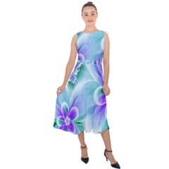 Abstract Flowers Flower Abstract Midi Tie-back Chiffon Dress