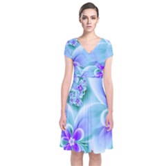 Abstract Flowers Flower Abstract Short Sleeve Front Wrap Dress