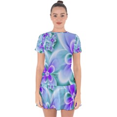 Abstract Flowers Flower Abstract Drop Hem Mini Chiffon Dress