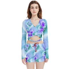 Abstract Flowers Flower Abstract Velvet Wrap Crop Top And Shorts Set