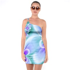 Abstract Flowers Flower Abstract One Shoulder Ring Trim Bodycon Dress