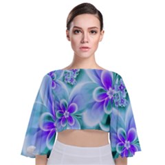 Abstract Flowers Flower Abstract Tie Back Butterfly Sleeve Chiffon Top