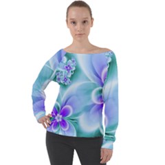 Abstract Flowers Flower Abstract Off Shoulder Long Sleeve Velour Top by Jancukart