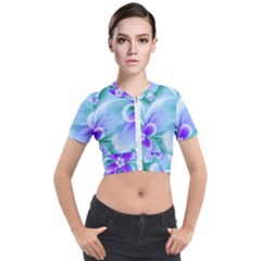 Abstract Flowers Flower Abstract Short Sleeve Cropped Jacket by Jancukart