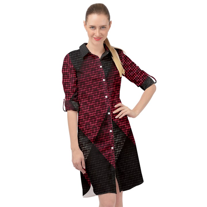 Red Black Abstract Pride Abstract Digital Art Long Sleeve Mini Shirt Dress