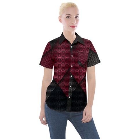 Red Black Abstract Pride Abstract Digital Art Women s Short Sleeve Pocket Shirt by Jancukart