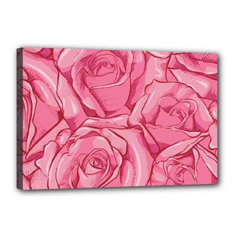 Pink Roses Pattern Floral Patterns Canvas 18  X 12  (stretched)